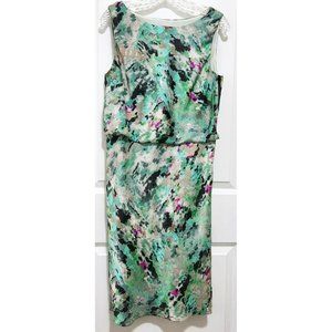 Ann Taylor Green Abstract Print Blouson Sleeveless Zipper Dress SIze 10